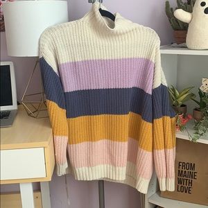 AE block striped mock neck sweater